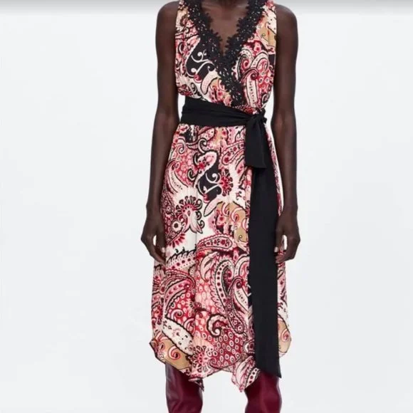 Zara Paisley Print Lace Wrap Dress - Picture 6 of 7